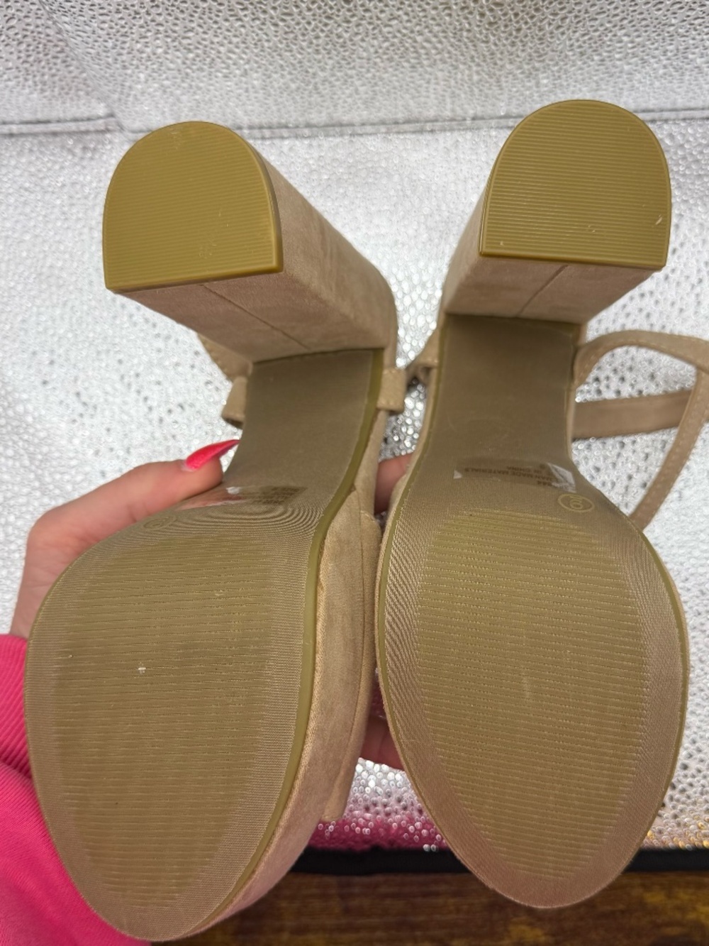 Charlotte Russe Nude Platform Heels Size 9 Block Heel Ankle Strap Sandals - Picture 4 of 4